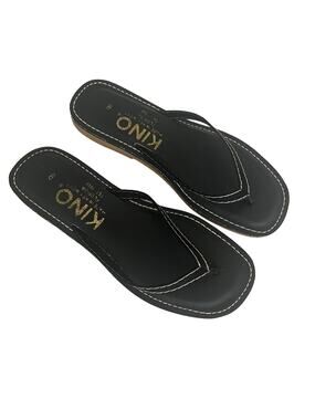 KINO Key West Leather Sandals Women's 8 Flip Flop Black Thong Beach